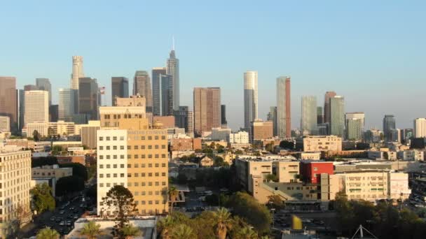 Los Angeles Downtown Westlake Aerial Telephoto Sunset Left — Stock Video