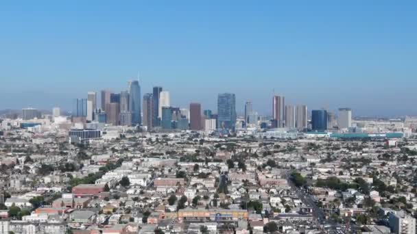 Аэросъемка Лос Анджелеса Downtown Skyline Города Корея Калифорнии Сша Вперед — стоковое видео