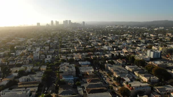 Panorama Aéreo Los Ángeles Milagro Mile Beverly Hills Sunset — Vídeo de stock