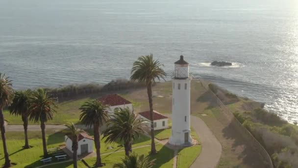 Vue Aérienne Phare Point Vincent Palos Verdes Californie Orbite Gauche — Video