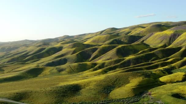 Aerial Shot Super Bloom Sunset Shadows Mountain Ridges Cerca Carrizo — Vídeo de stock