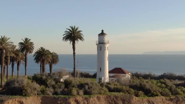 Air Shot Lighthouse Point Vincent Palos Verdes California Elevate Reveal — Stock video