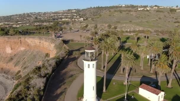 Aerial Shot Lighthouse Point Vincent Palos Verdes California Powiększ Orbitę — Wideo stockowe