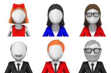 Beyaz arka plan üzerinde izole 3d render avatarları