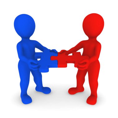 Bağlı bulmaca renkli insanlarla. 3D render illüstrasyon.