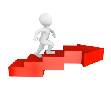 Adam tırmanmak kadar yürüyüş üzerinde kırmızı ok. 3D çizim.