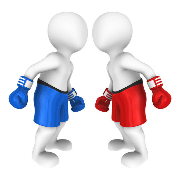 Трехмерные боксеры смотрят друг другу в глаза. Встреча перед боем. Психологическое давление
. 