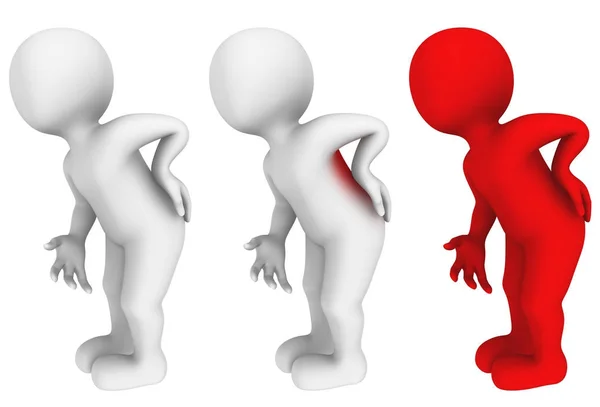 3D adam. Bir bel ağrısı. 3D çizim.