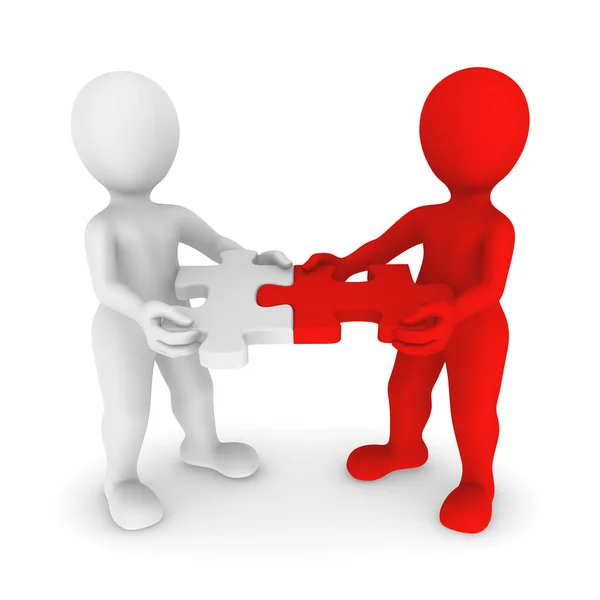Jigsaw puzzle parçaları elinde olan insanlar. 3D render illüstrasyon.