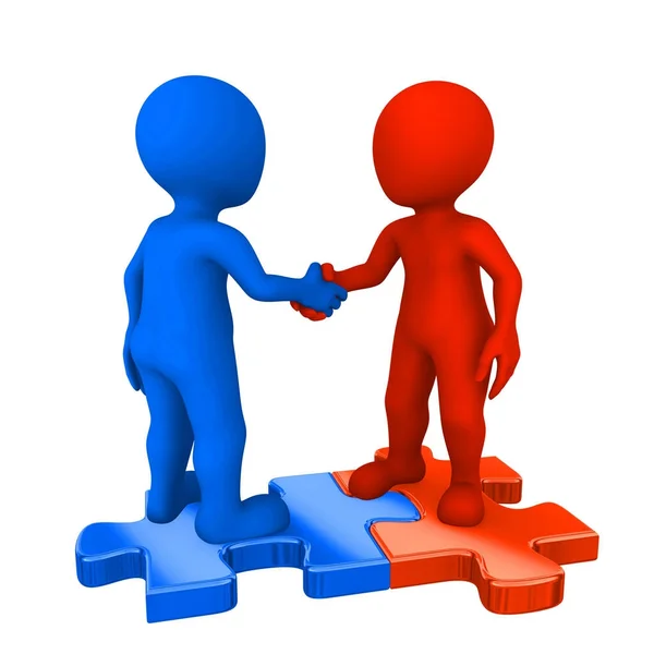 El sıkışırken bulmacalar renkli insan. 3D render illüstrasyon.