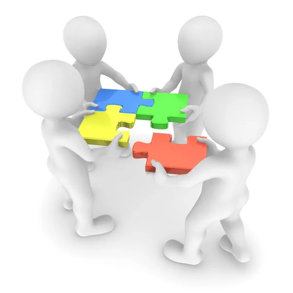 Takım çalışması ve bulmaca. 3D render illüstrasyon.