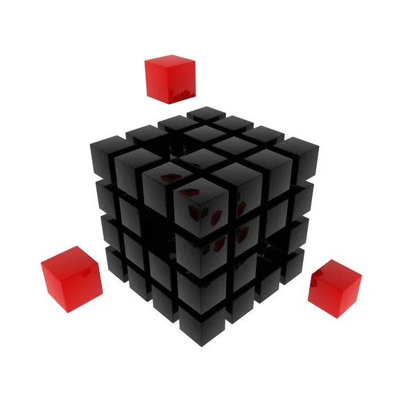 黒い立方体パズル レンダリングされた図 — ストック写真