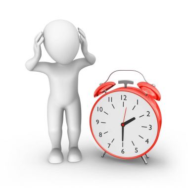 büyük kırmızı alarm saat 3D adamla. Stres ocncept.