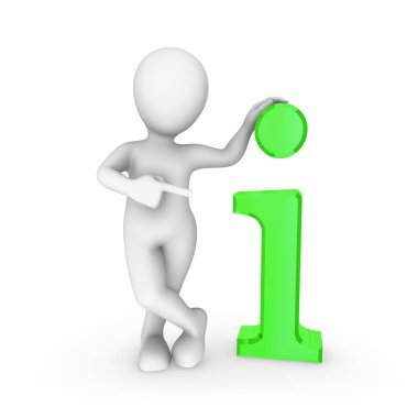 büyük yeşil bilgi simgesi olan 3D beyaz adam