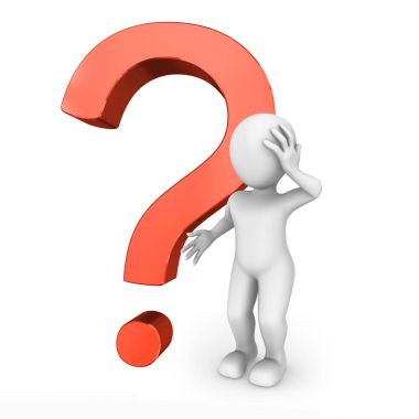 büyük kırmızı soru işareti ile 3D beyaz adam.