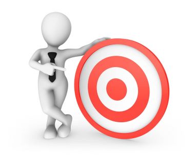 Kırmızı target 3D beyaz adam işaret parmağı.