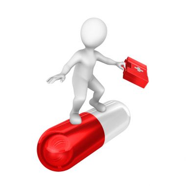 büyük kırmızı hapı 3D beyaz adama.