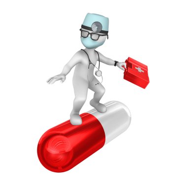 büyük kırmızı hapı üzerinde 3D beyaz doktor.