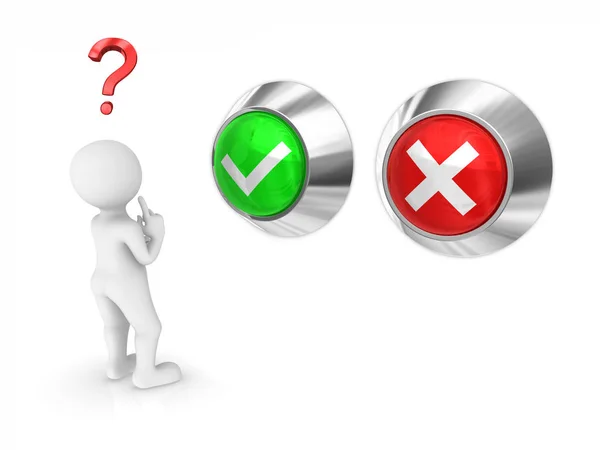 3D küçük insanlar. Evet / Hayır düğmelerini. 