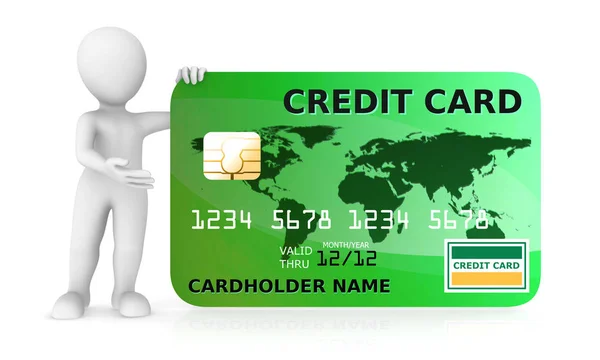 の人と緑のクレジット カードは 白い背景で隔離 イラストレーション — ストック写真