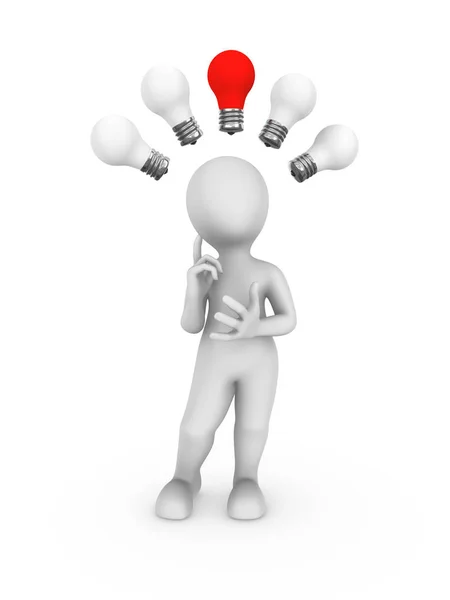 beyaz adamla 3D kırmızı fikir lamba.
