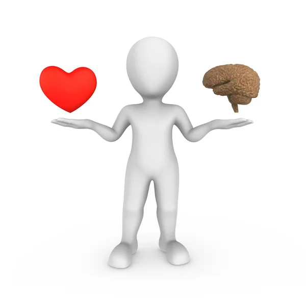 White Man Brain Heart Choice Concept — Stock Photo, Image