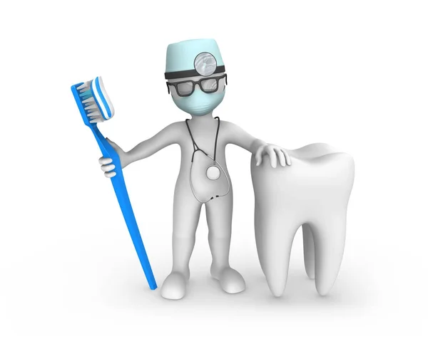 Arzt Mit Großem Zahn Und Zahnbürste Mit Zahnpasta — Stockfoto