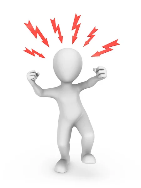 3D kızgın beyaz adam. Stres kavramı.