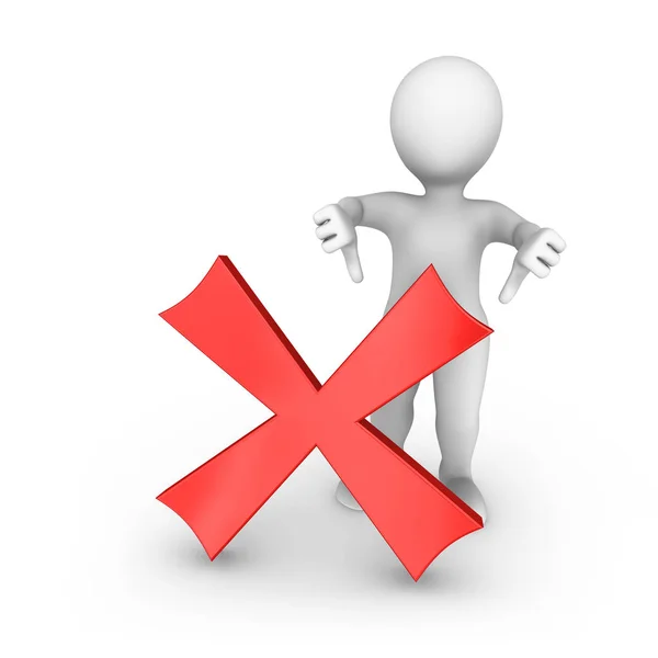 negatif sembol ile 3D beyaz adam başparmak aşağı gösterir