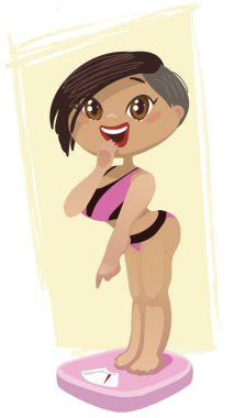 neşeli kız üzerinde ölçekler ayakta