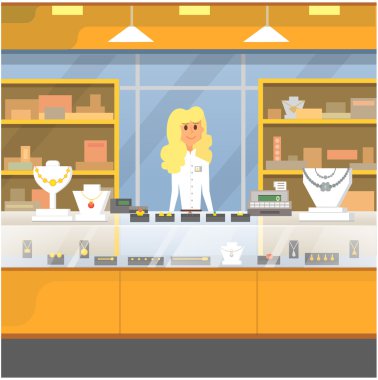 Shopping Center, jewelry store vector illustration. Peopple in Shop center buying. clipart