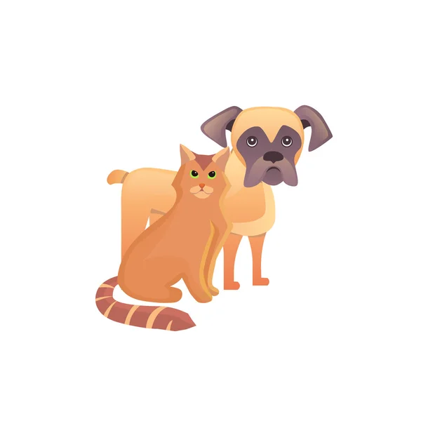 Bonitos animais de estimação caseiros. Gato e cão dos desenhos animados. Melhor ilustração amigos — Vetor de Stock