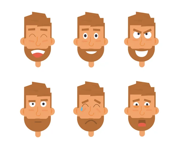 Set von bärtigen Mann Gesicht Avatar. flache Mann Gesicht Emotionen. Unterschiedliche Emotionen. — Stockvektor