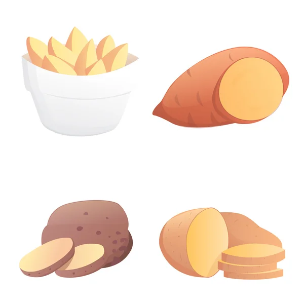 Set illustrazione vettoriale patate. Patata isolata su fondo bianco . — Vettoriale Stock
