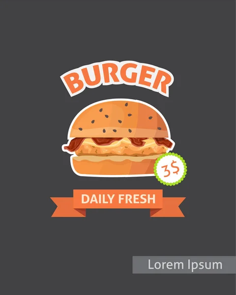 ビンテージのファーストフードのハンバーガーは、ポスターを設定します。レトロなバーガー分離ベクトル — ストックベクタ