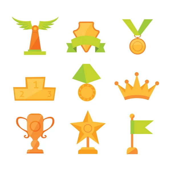Vektorové ikony sada pohárů ocenění golden sport v moderní plochý — Stockový vektor