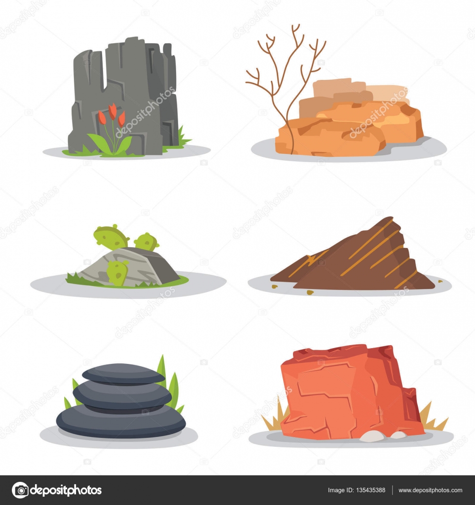 정원 바위 그리고 돌 또는 손상 쌓여. 그림 게임 아트 건축 디자인입니다. 볼 더 벡터 세트 — 스톡 벡터