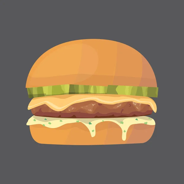 Cartone animato Burger fast food. cheeseburger o hamburger vettoriale illustrazione. Grasso — Vettoriale Stock