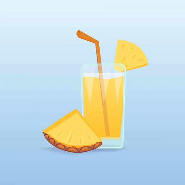 Rebanadas de piña y zumo fresco aislado. coctel tropical natural de frutas realistas. Alimento saludable de dibujos animados . — Vector de stock