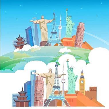 düz tasarım stili dünya ünlü konumlar