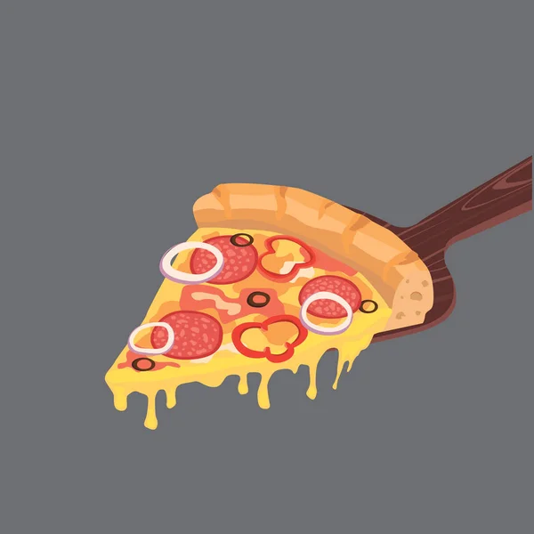 Rebanada de pizza de pepperoni con queso y salami vector ilustración — Vector de stock