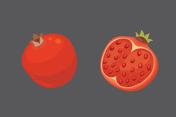 Φρέσκα ζουμερά ώριμα ρόδια φρούτα whith φύλλων διανυσματικά εικονογράφηση — Διανυσματικό Αρχείο