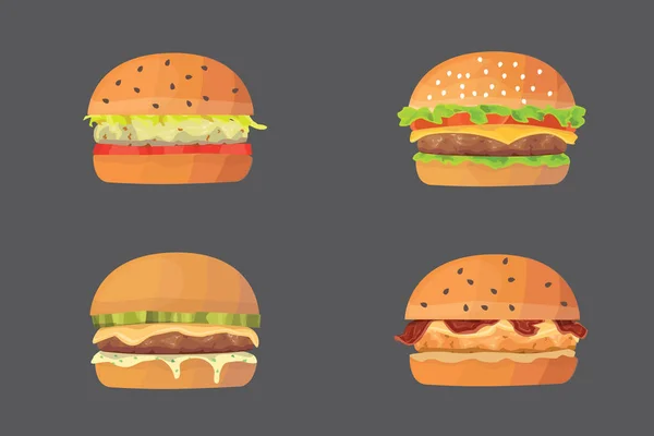 Burger cartoon fast food set. cheeseburger and hamburger vector illustration — Stock Vector