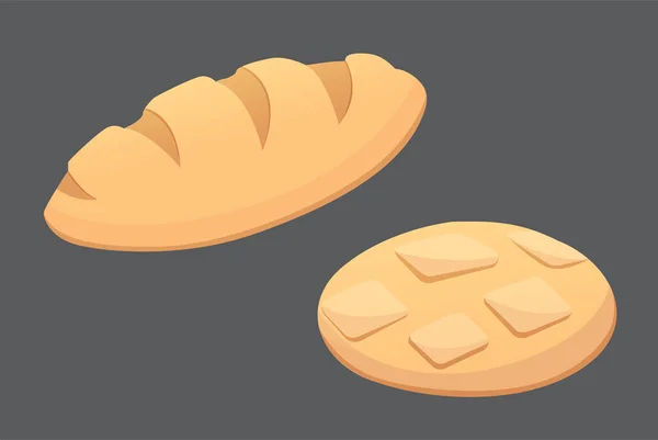 Différents pains et produits de boulangerie illustrations vectorielles. Des pains pour le petit déjeuner. mettre la nourriture au four isolé — Image vectorielle
