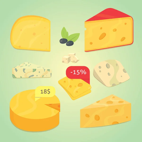 Establecer ilustración vector queso — Archivo Imágenes Vectoriales