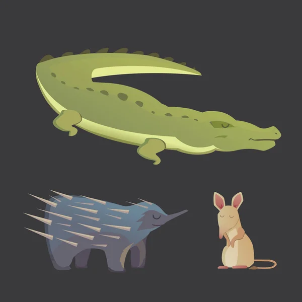 Австралийские животные векторный крокодил, ехидна и опоссум — стоковый вектор