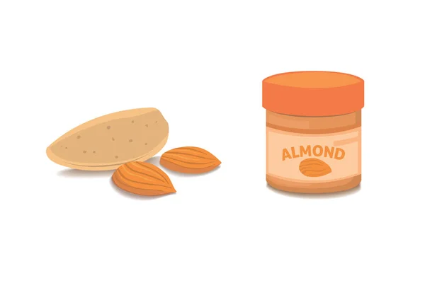 Vector collection of cartoon isolated almond. helthy nuts vegeterian food — Stock Vector