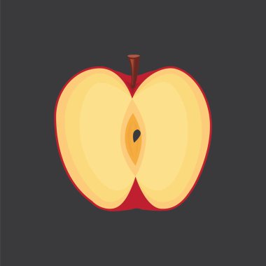 Kırmızı elma: ısırıldı, dilimleri, yarım, meyve. Pişirme illüstrasyon vektör.