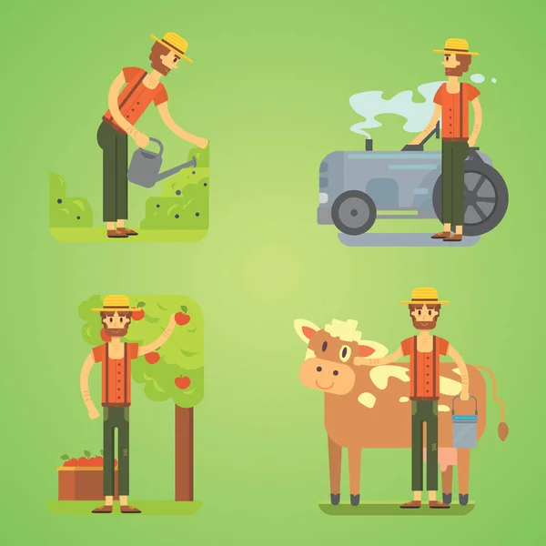 Boeren met agrarische tools. Set boer vectorillustratie — Stockvector