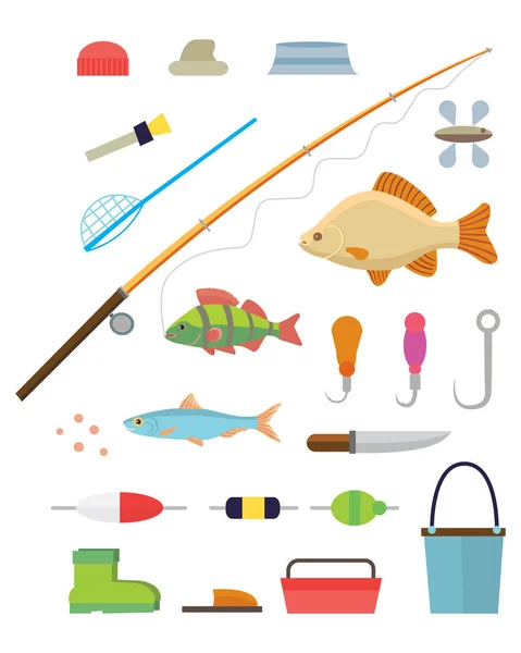 Outils pour la pêche des icônes isolées sur fond blanc illustration vectorielle — Image vectorielle